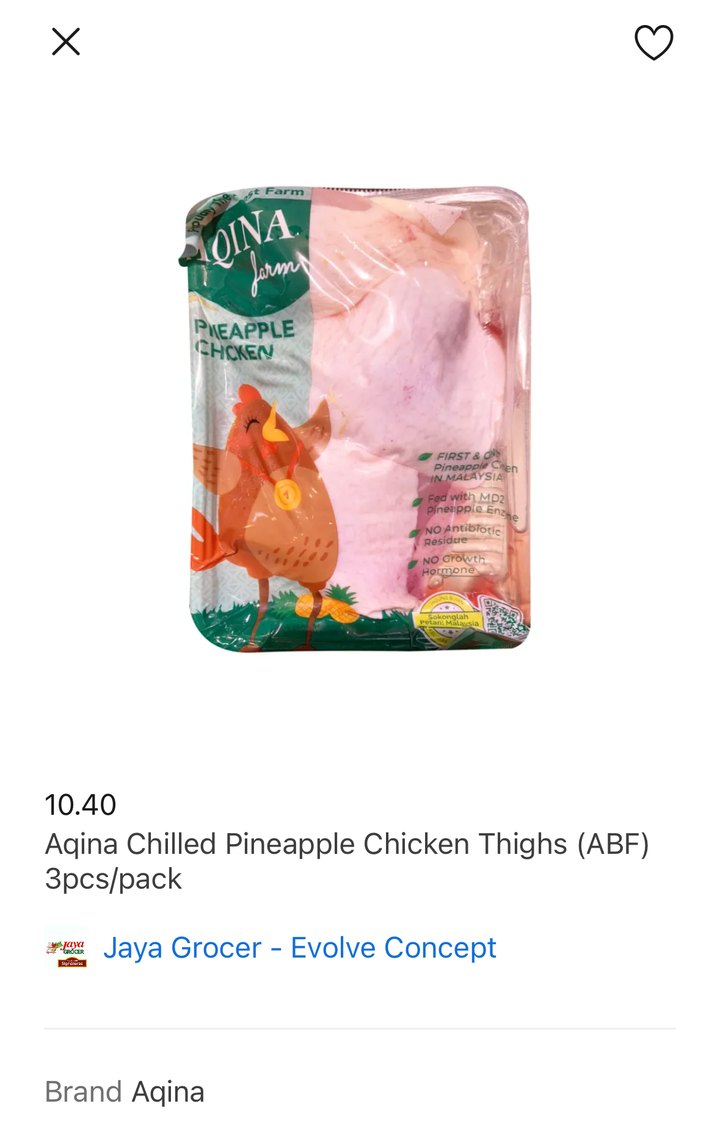 Jaya Grocer - Evolve ConceptのAqinaパイナップルチキンのもも肉3枚RM10.40